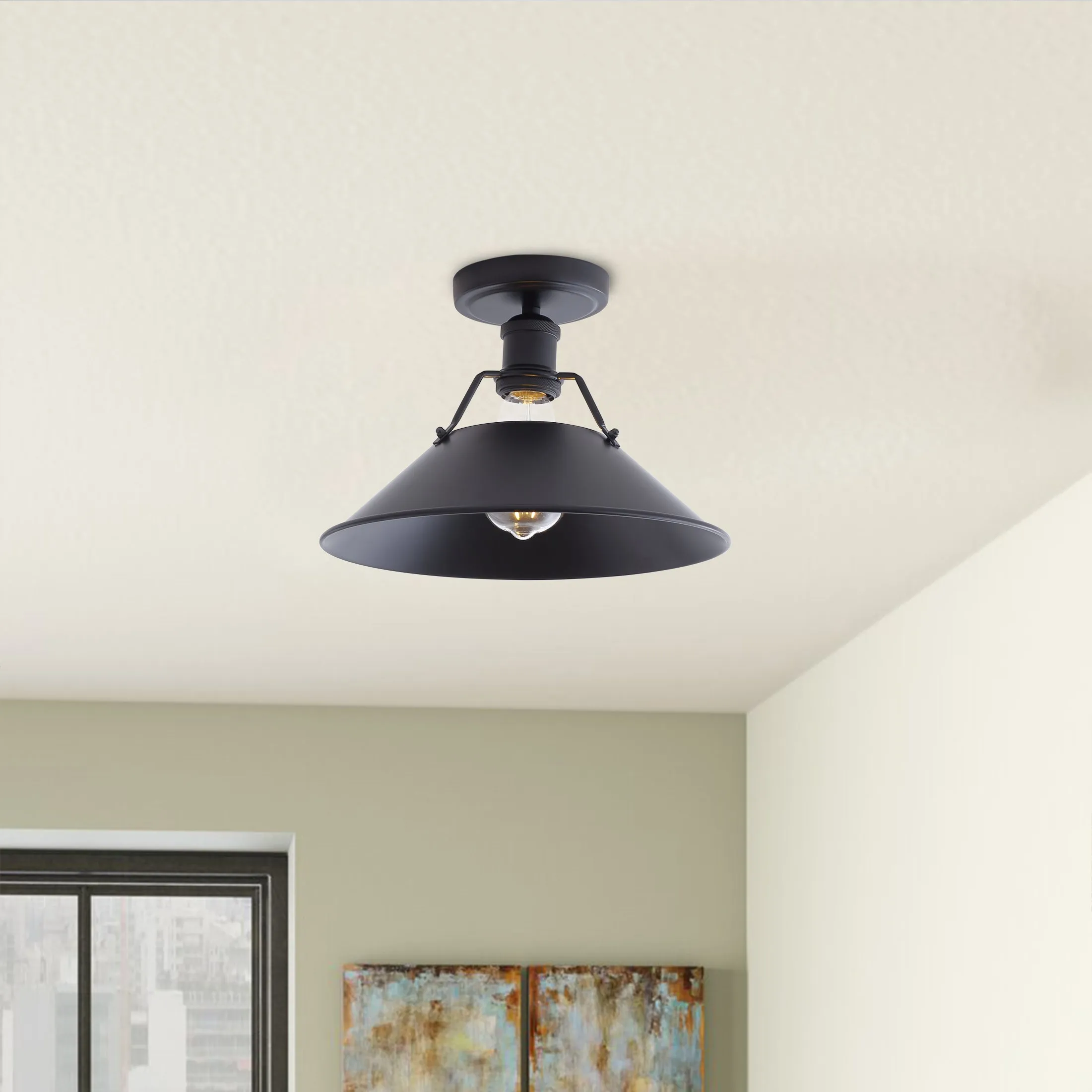 1-Light Metal Shade Semi-Flush Mount Lighting