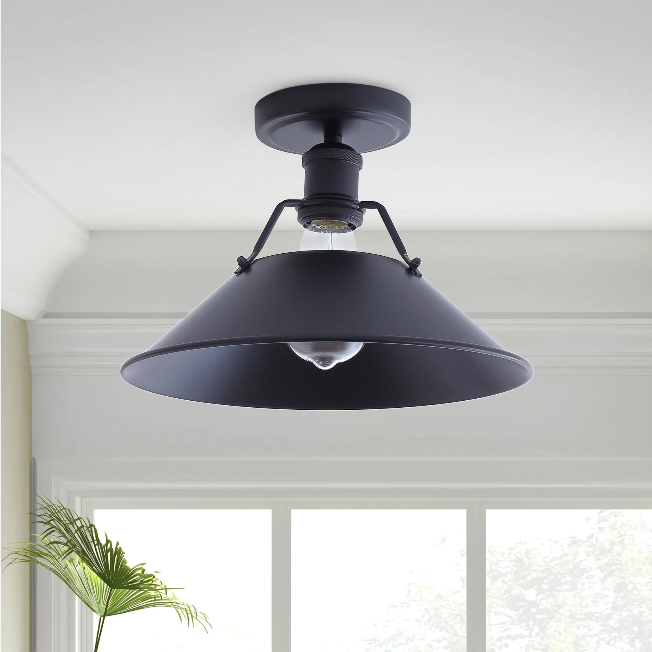 1-Light Metal Shade Semi-Flush Mount Lighting