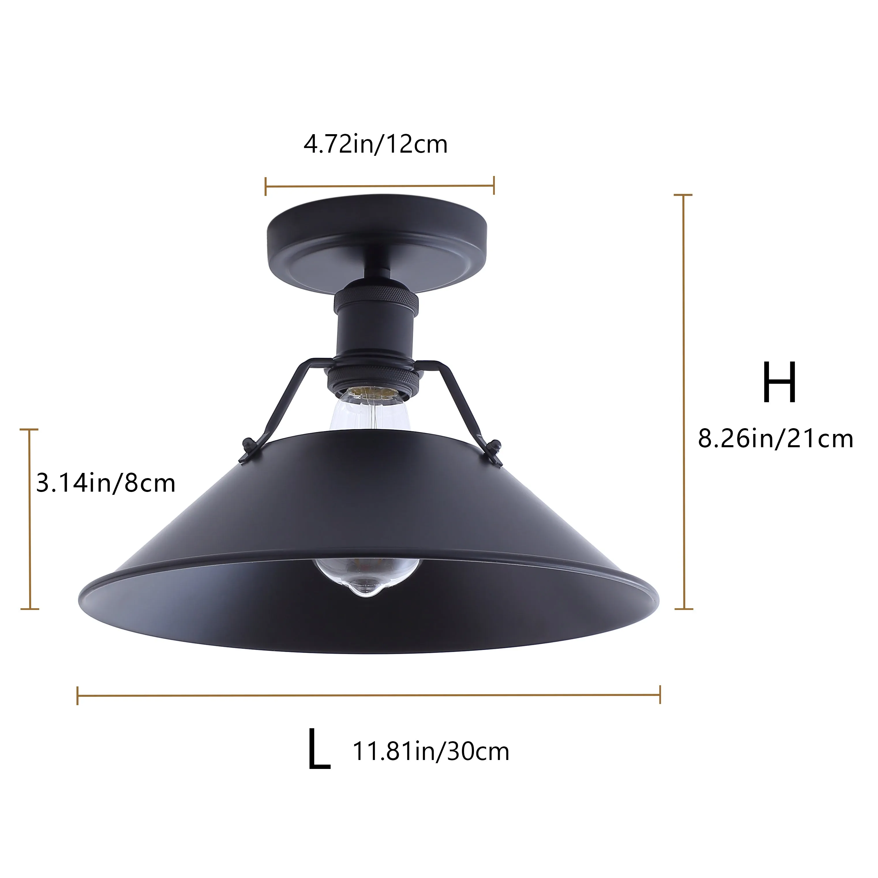 1-Light Metal Shade Semi-Flush Mount Lighting