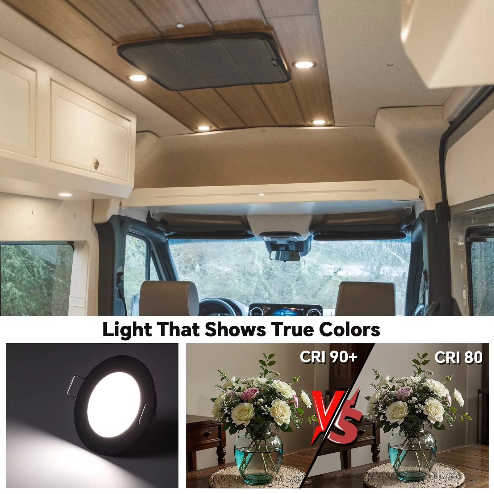 12V LED Puck Light, RV Boat Recessed Ceiling Light for Under Cabinet Camper Van Caravan Interior Lighting, 6 Pack