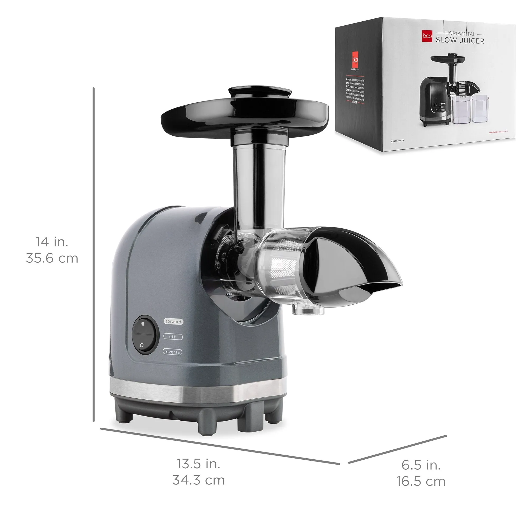 150W Horizontal Slow Masticating Juicer w/ Reverse Mode, Quiet Motor