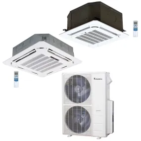 2-Zone Klimaire 21.1 SEER2 Multi Split Ceiling Cassette Air Conditioner Heat Pump System 12 24