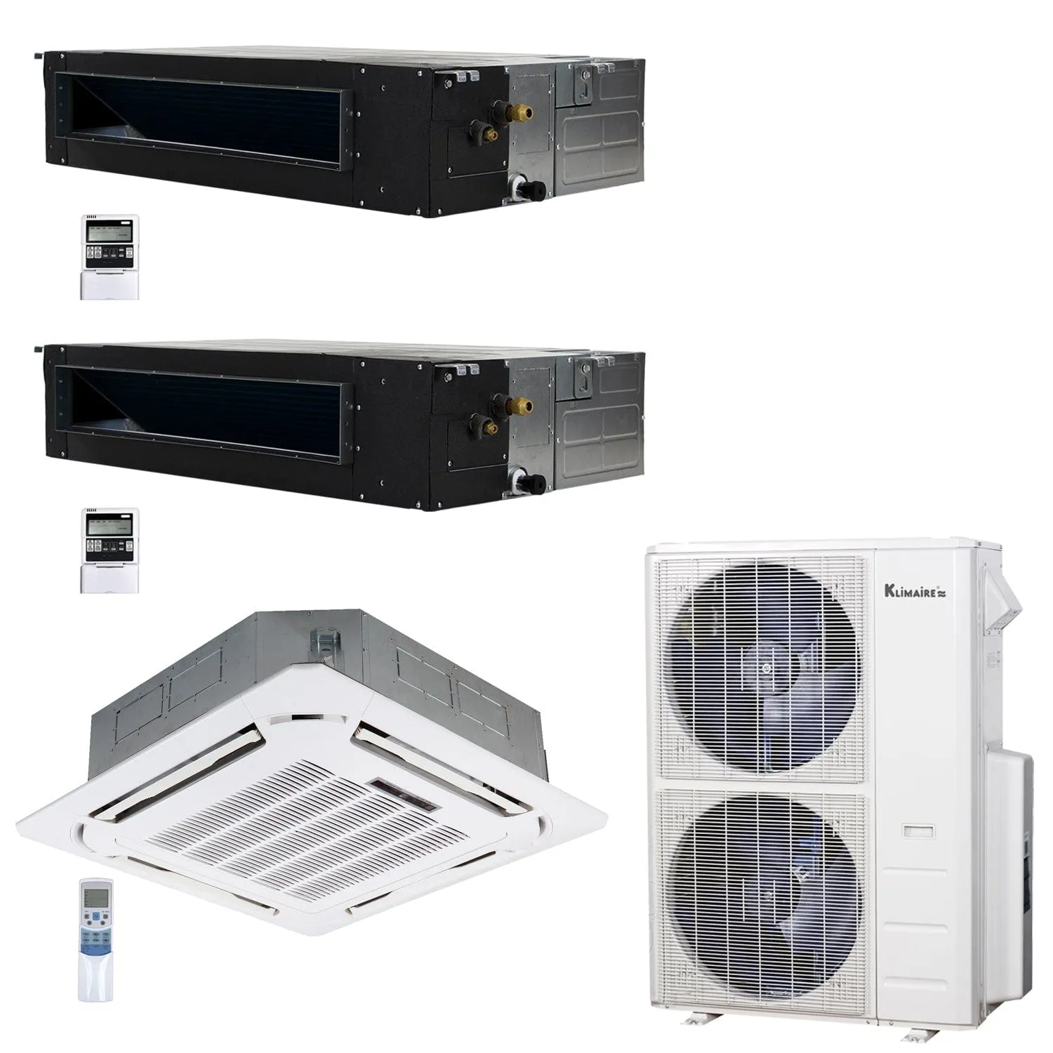 3-Zone Klimaire 20.8 SEER2 Multi Split Ducted Recessed Ceiliong Cassette Air Conditoner Heat Pump System 12 18 24