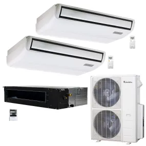 3-Zone Klimaire 20.8 SEER2 Multi Split Floor-ceiling Ducted Air Conditioner Heat Pump System 18 18 24