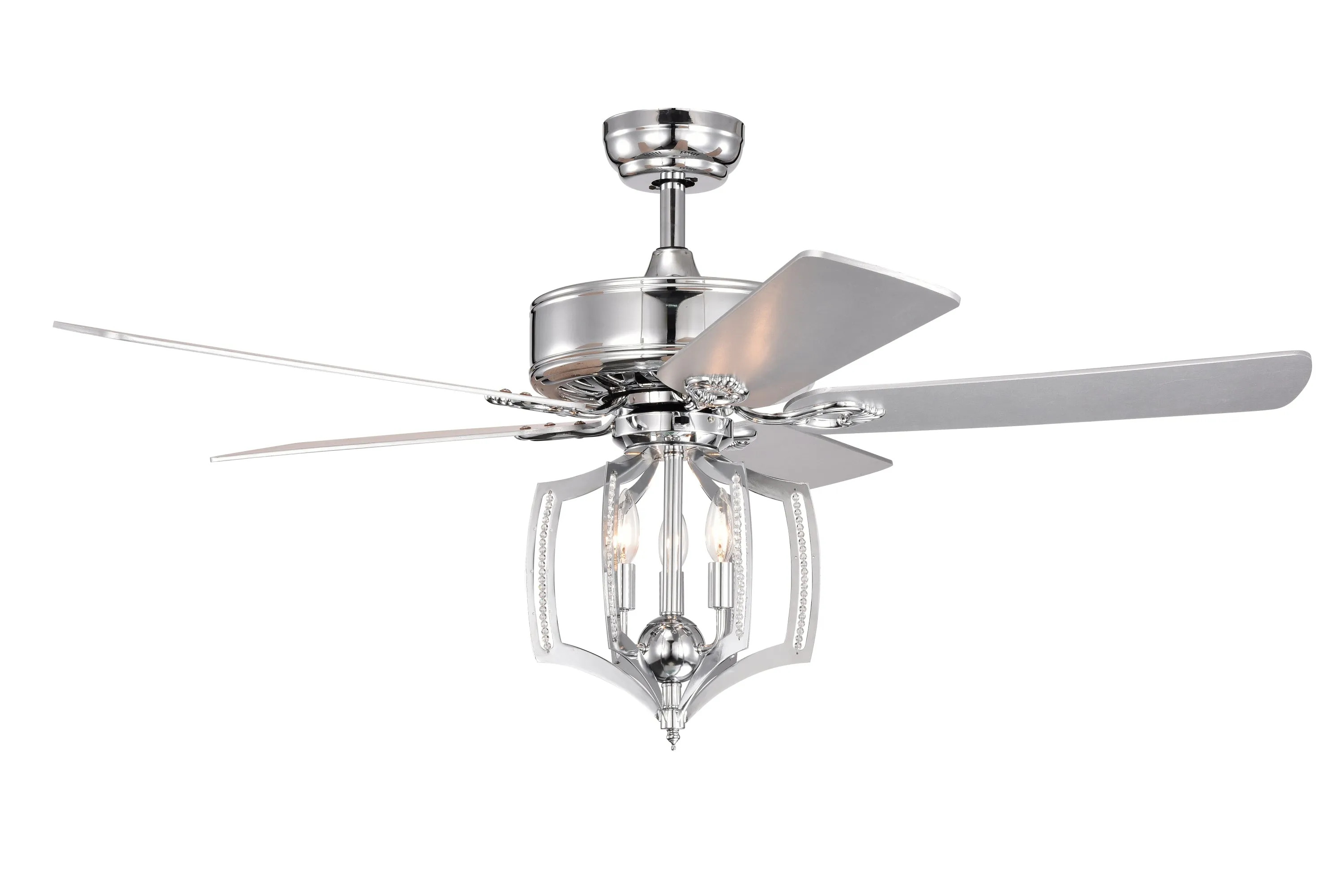 52" Chrome Ceiling Fan Light Vintage Pendant Light Reversible 3-speed Silent Ceiling Fan 1H/2H/4H/8H Timer