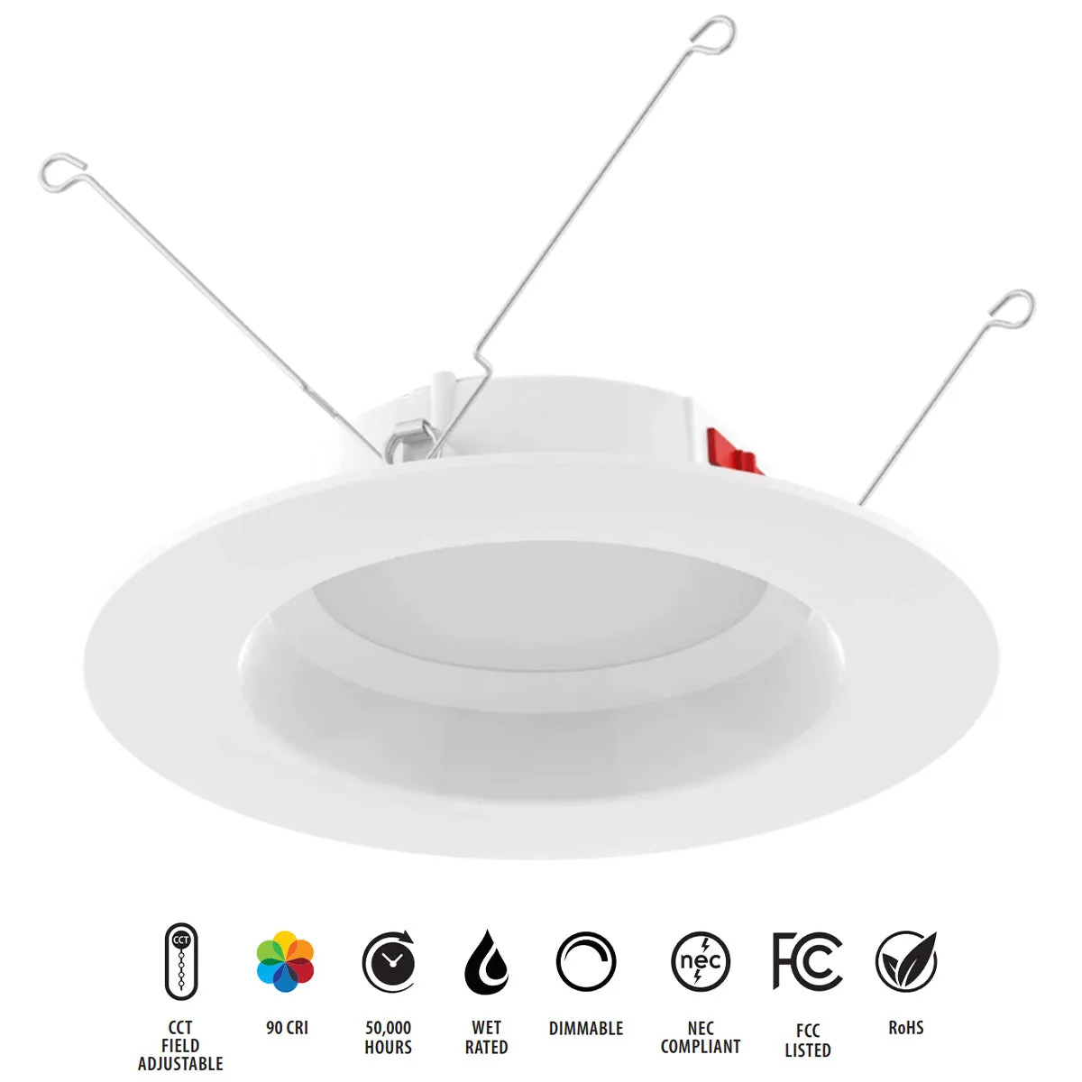 6 inch R34 Retrofit LED Can Light, 10 Watts, 900lm, Selectable 2700K to 5000K, Smooth Trim