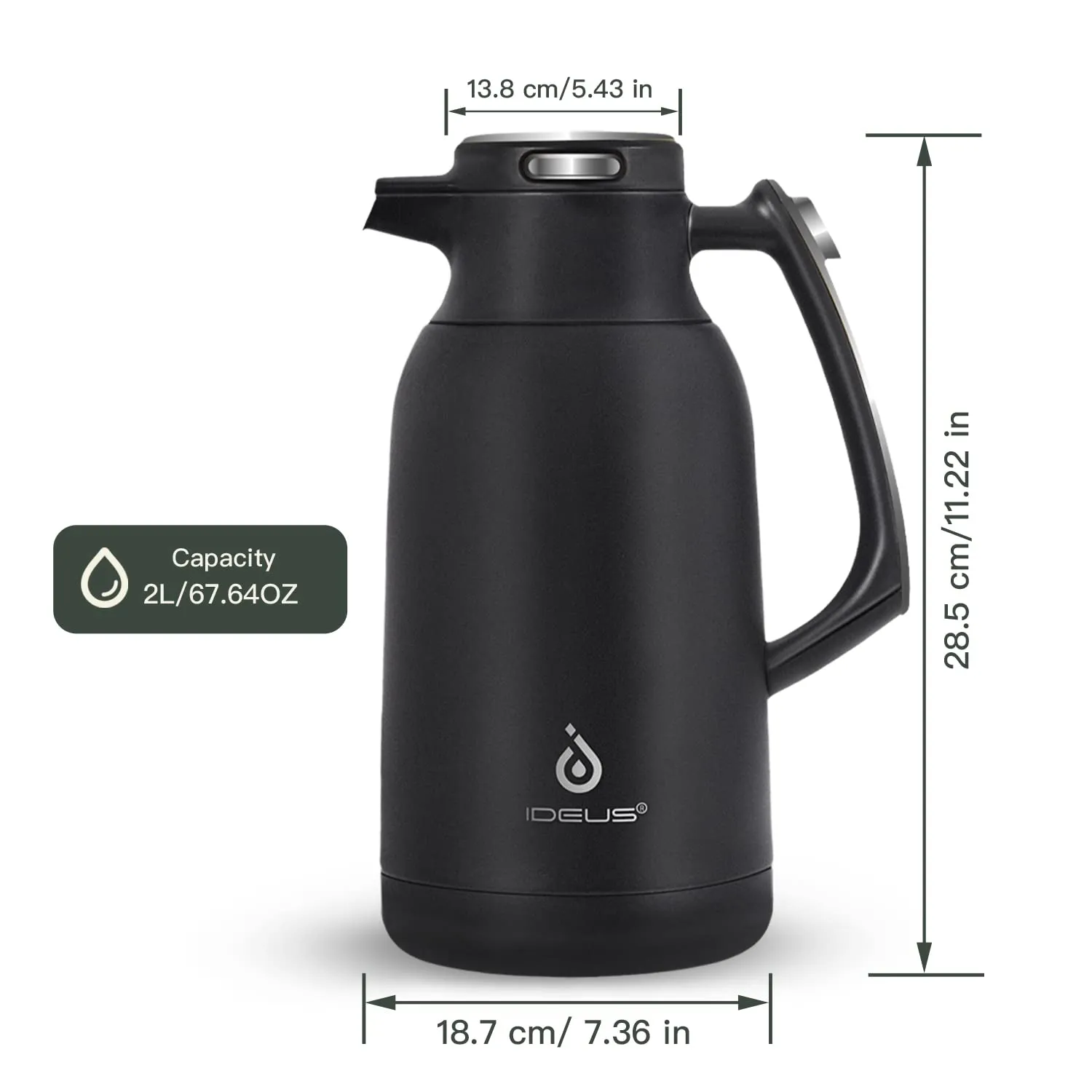 68oz IDEUS Coffee Carafes for Keeping Hot, Double Wall Vacuum Insulated Thermal Coffee Carafe, Hot & Cold Beverage Dispenser, for Home, Office and Outdoor Living (Black)