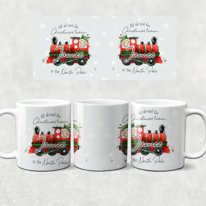 All Aboard the Christmas Train Personalised Christmas Eve Mug and Coaster Set