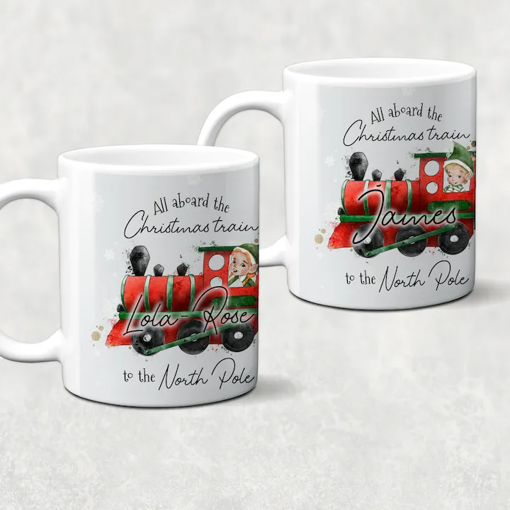 All Aboard the Christmas Train Personalised Christmas Eve Mug and Coaster Set