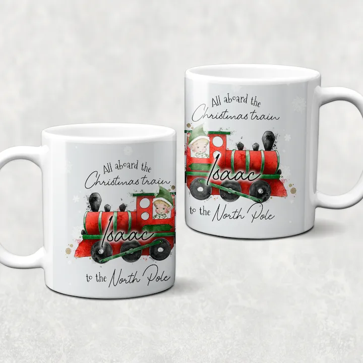 All Aboard the Christmas Train Personalised Christmas Eve Mug and Coaster Set