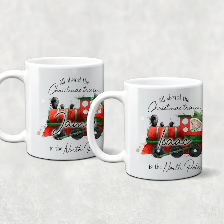 All Aboard the Christmas Train Personalised Christmas Eve Mug and Coaster Set