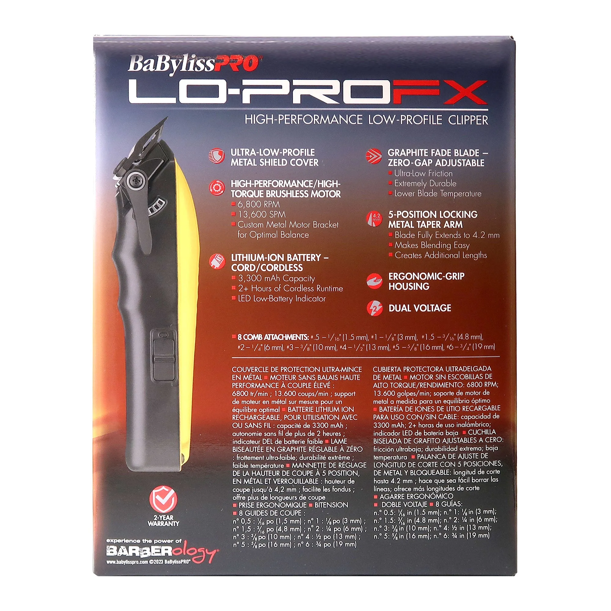 BaByliss Pro Limited Edition LO-PROFX Cordless Clipper (Andy Authentic) Yellow #FX825YI with Barberology Fade Soft Knuckle Neck Brush White