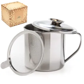 Bacon Fat Container With Oil Strainer - Storing Fats, Cooking Oil, Drippings