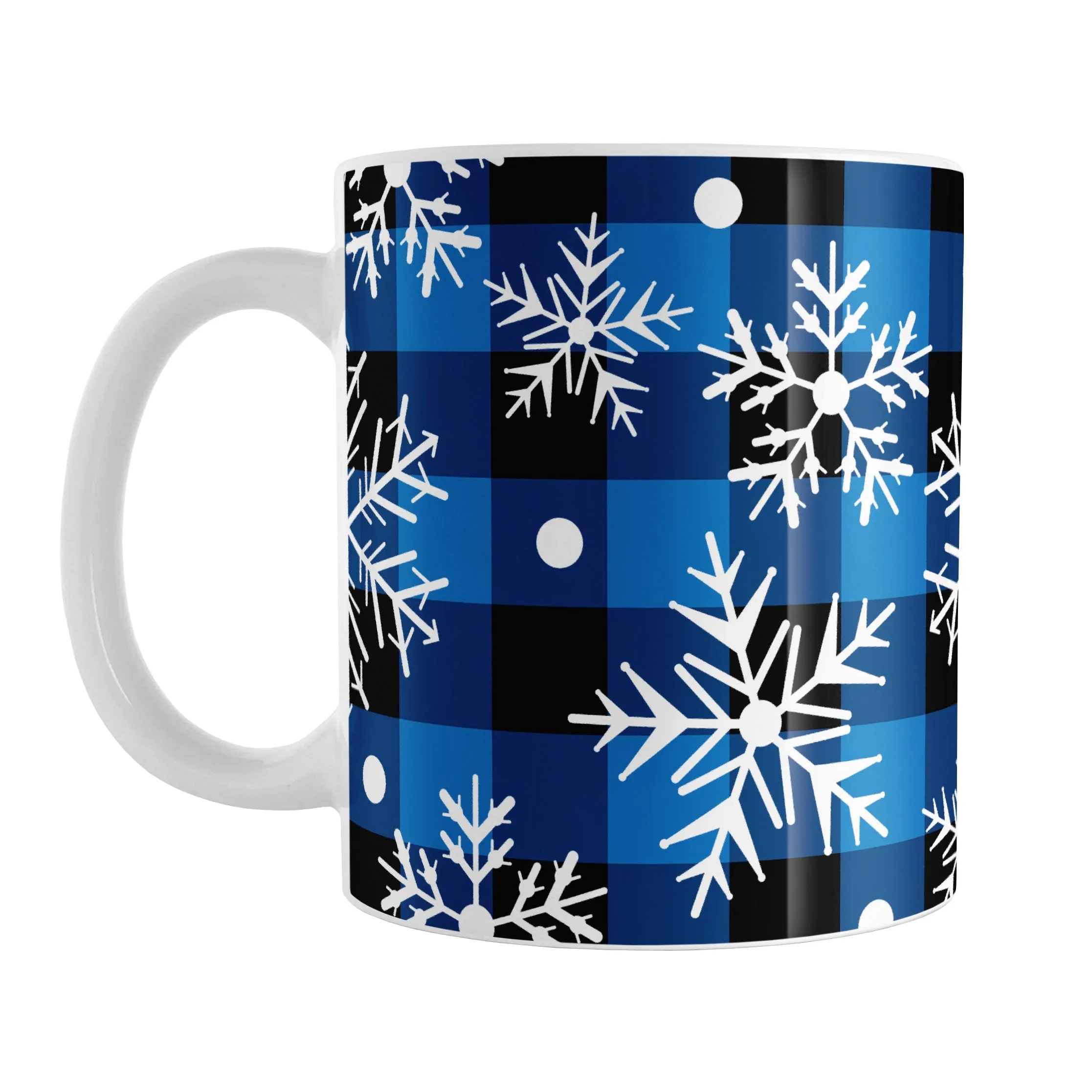 Blue and Black Buffalo Plaid Snowflake Mug