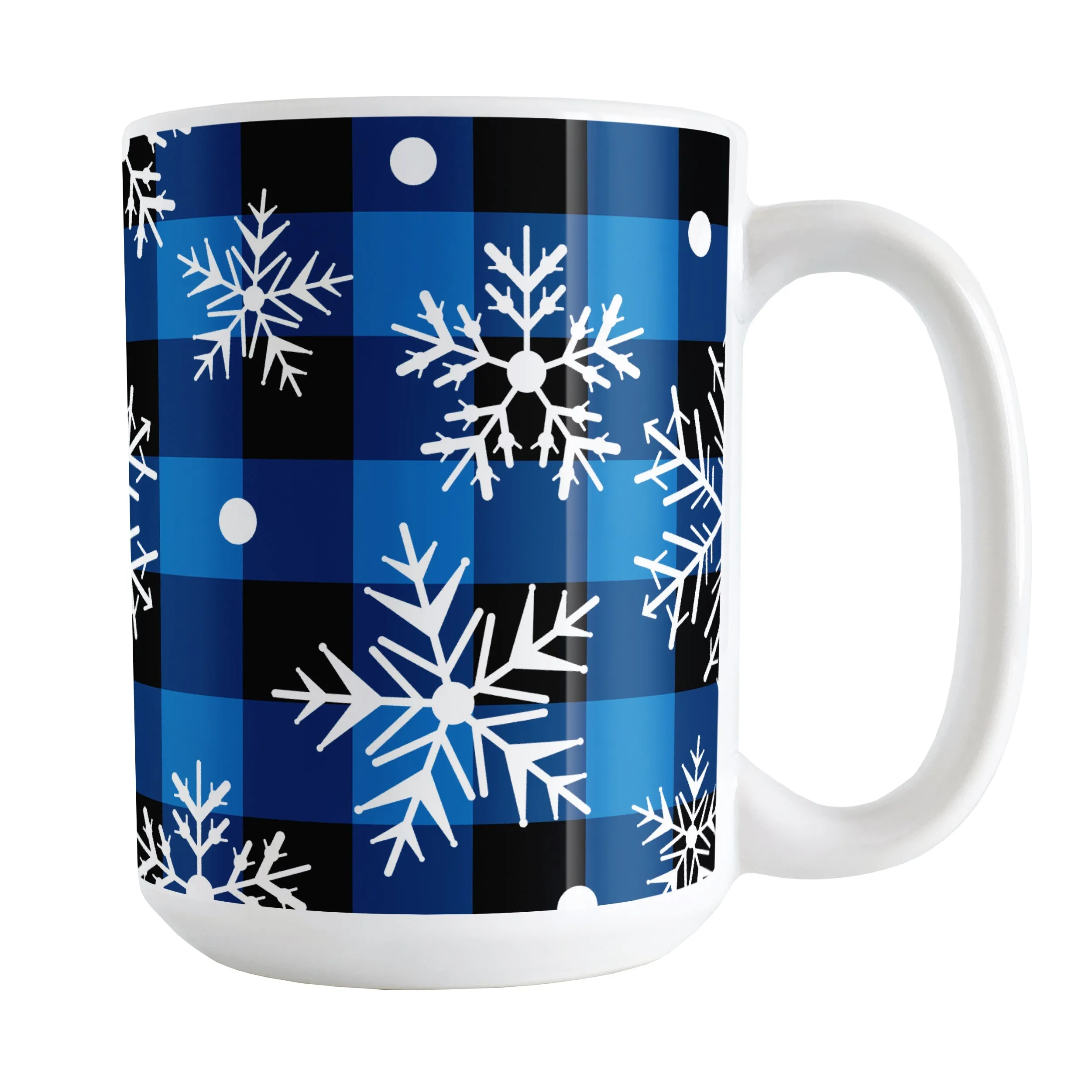 Blue and Black Buffalo Plaid Snowflake Mug