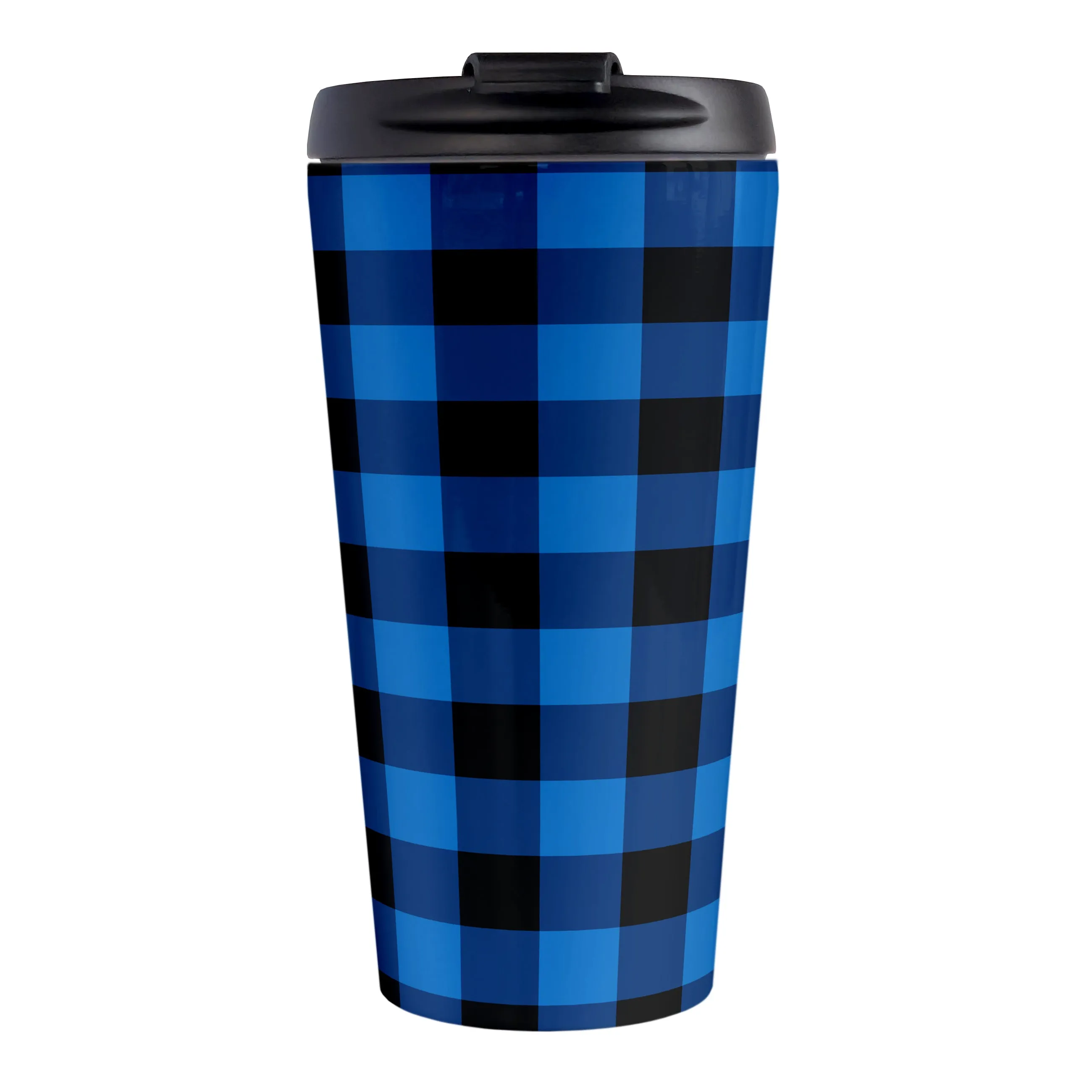 Blue and Black Buffalo Plaid Travel Mug