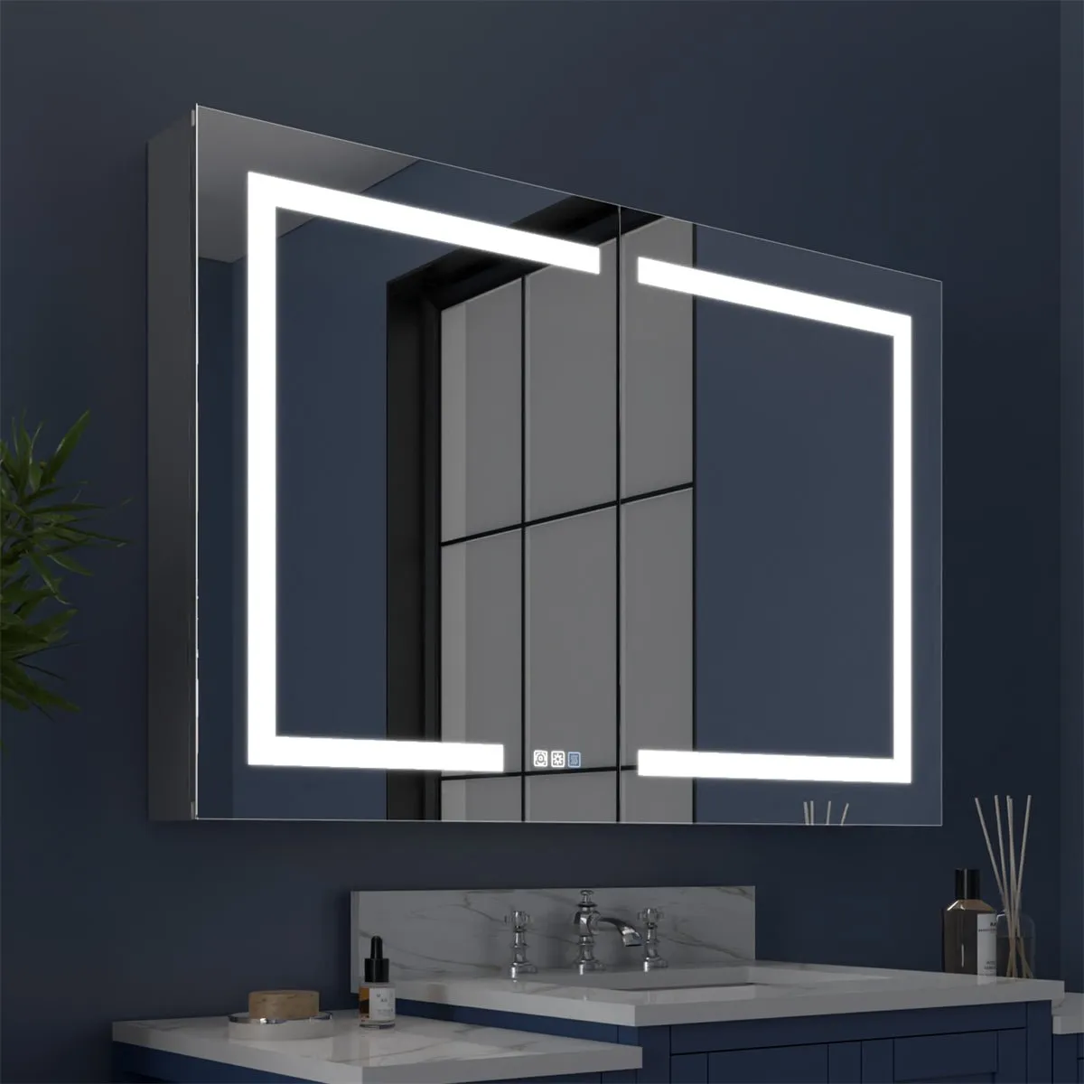 Boost-M1 44" W x 30" H Light Medicine Cabinet Recessed or Surface Mount Aluminum Adjustable Shelves Vanity Mirror Cabinet