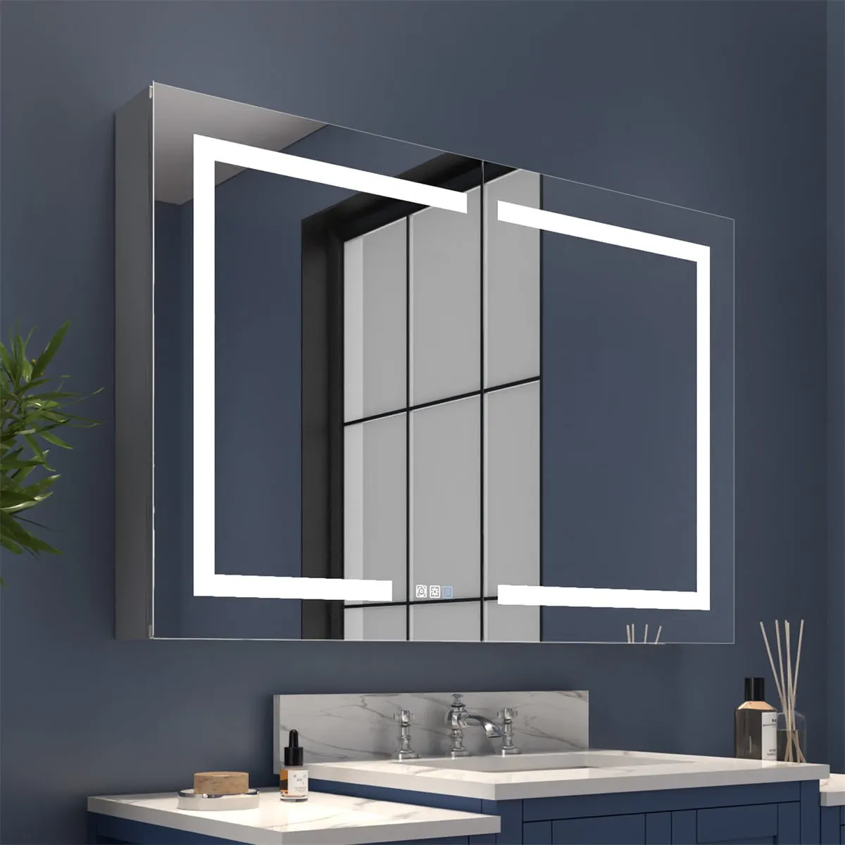 Boost-M1 44" W x 30" H Light Medicine Cabinet Recessed or Surface Mount Aluminum Adjustable Shelves Vanity Mirror Cabinet