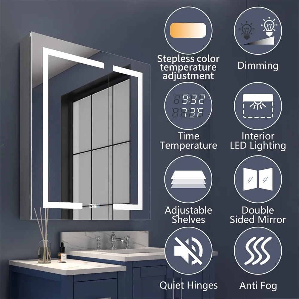 Boost-M1 44" W x 30" H Light Medicine Cabinet Recessed or Surface Mount Aluminum Adjustable Shelves Vanity Mirror Cabinet