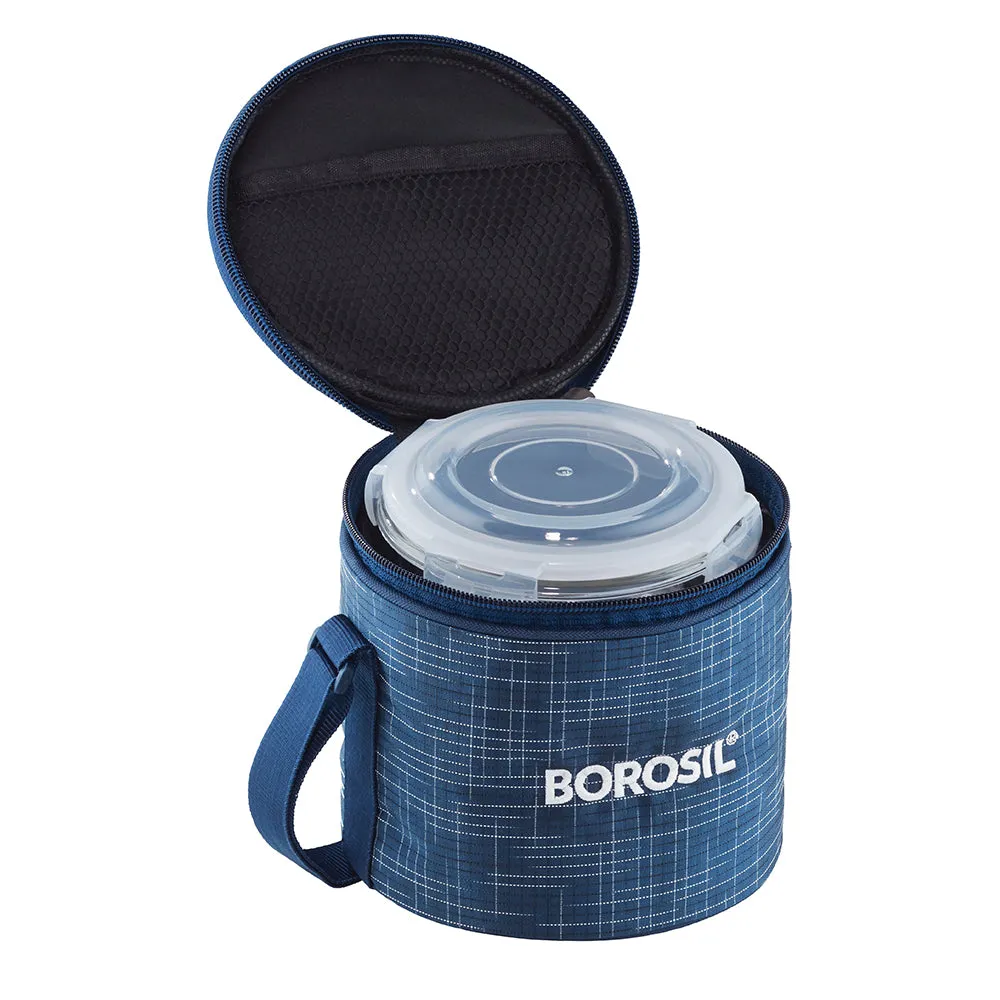 Borosil Indigo Glass Lunchbox, Round x 2 (Tall Bag)