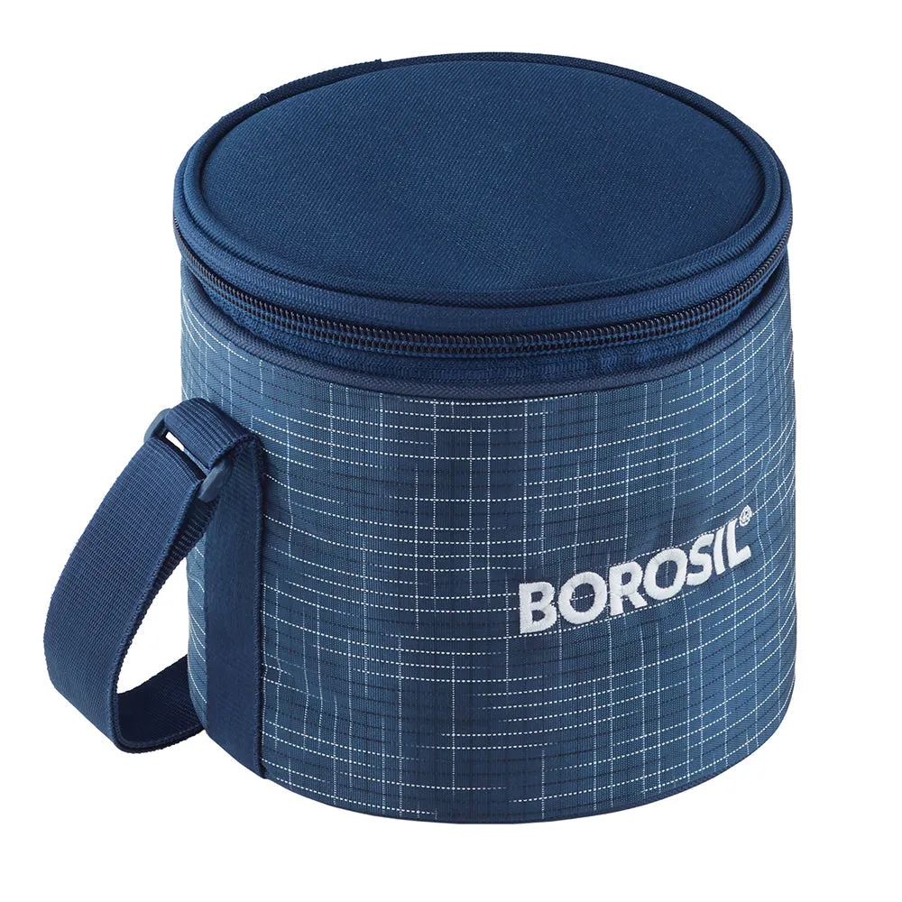 Borosil Indigo Glass Lunchbox, Round x 2 (Tall Bag)