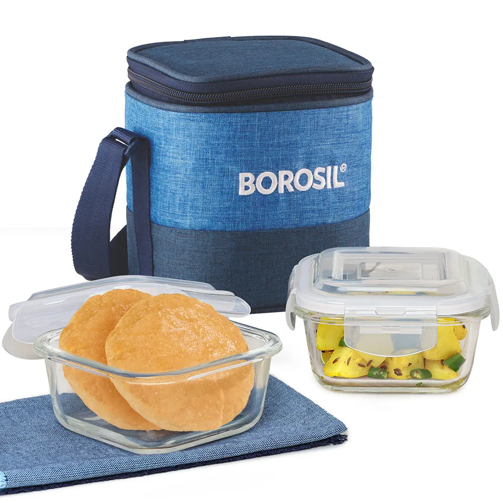 Borosil Prime Glass Lunchbox, Square x 2 (Tall)