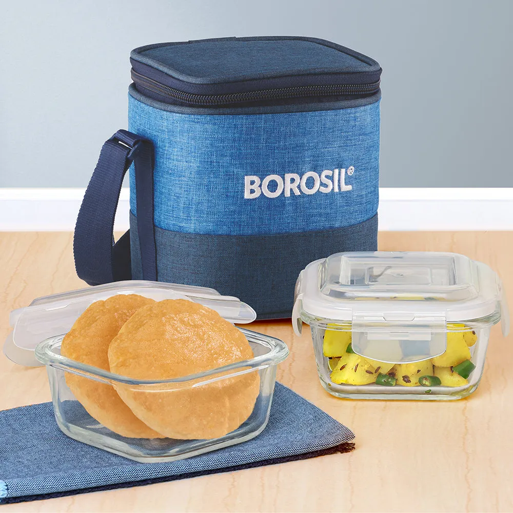 Borosil Prime Glass Lunchbox, Square x 2 (Tall)