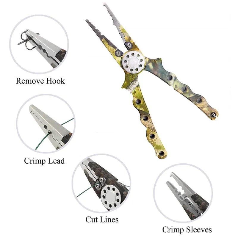 Camo Aluminum Alloy Fishing Pliers Fish Lip Grip Set Cutter Line Remove Hook Split Ring Carp fish Goods For Fishing