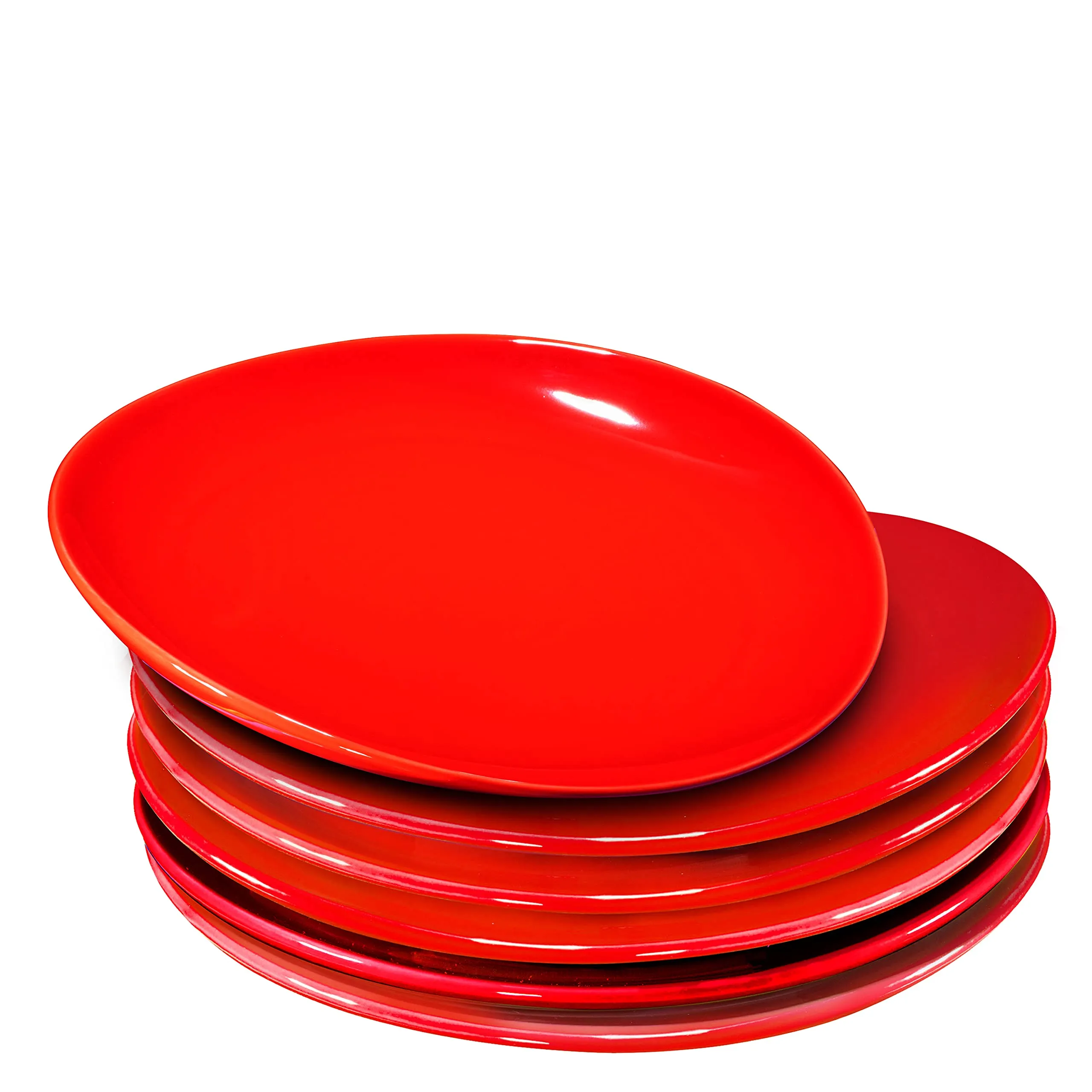 Ceramic Curved Dinner Plate Set Of 6 - Colorful Pro-Grade Restaurant Dinner