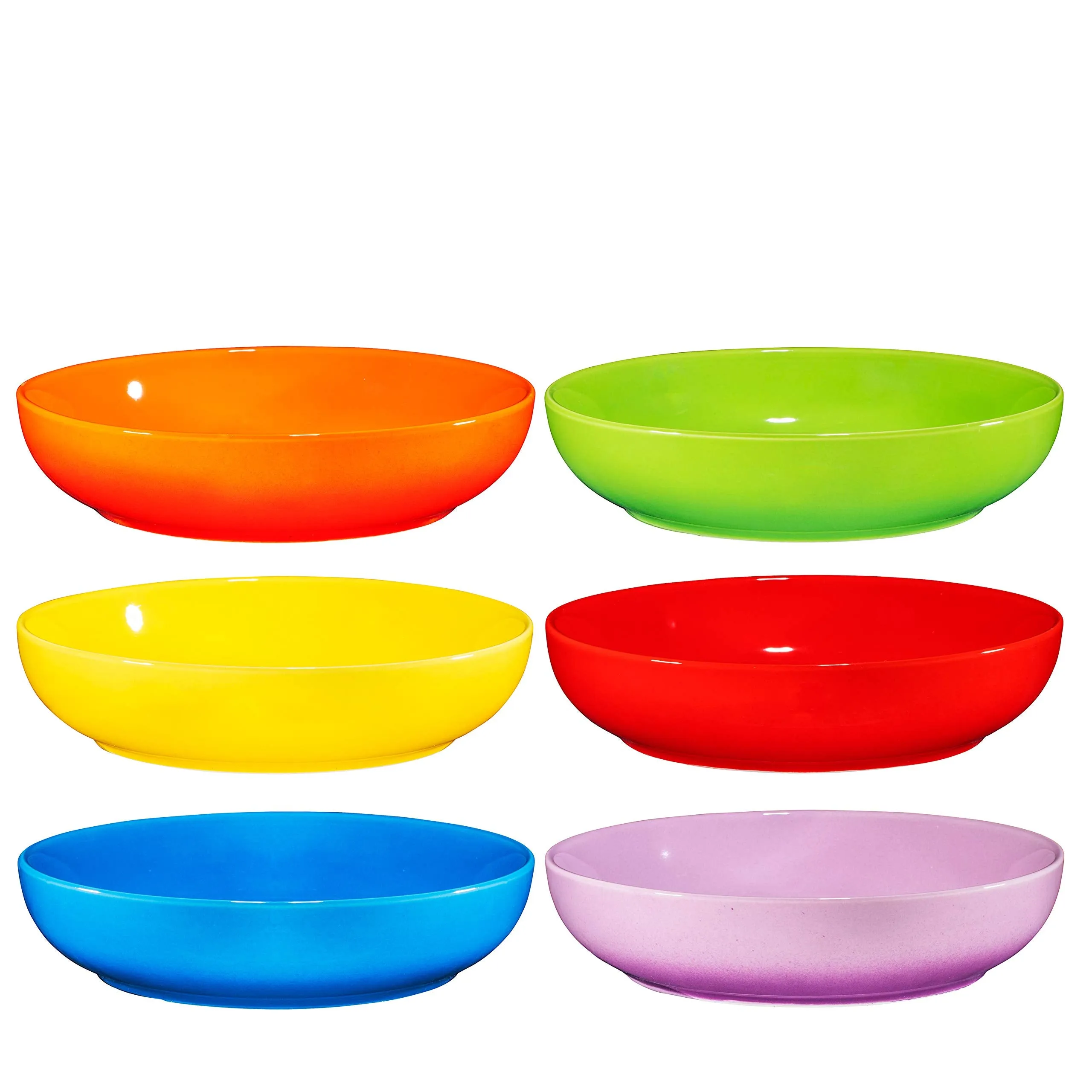 Ceramic Salad, Cereal And Pasta Bowls Set Of 6, Shallow Dinner Bowls That Are Oven