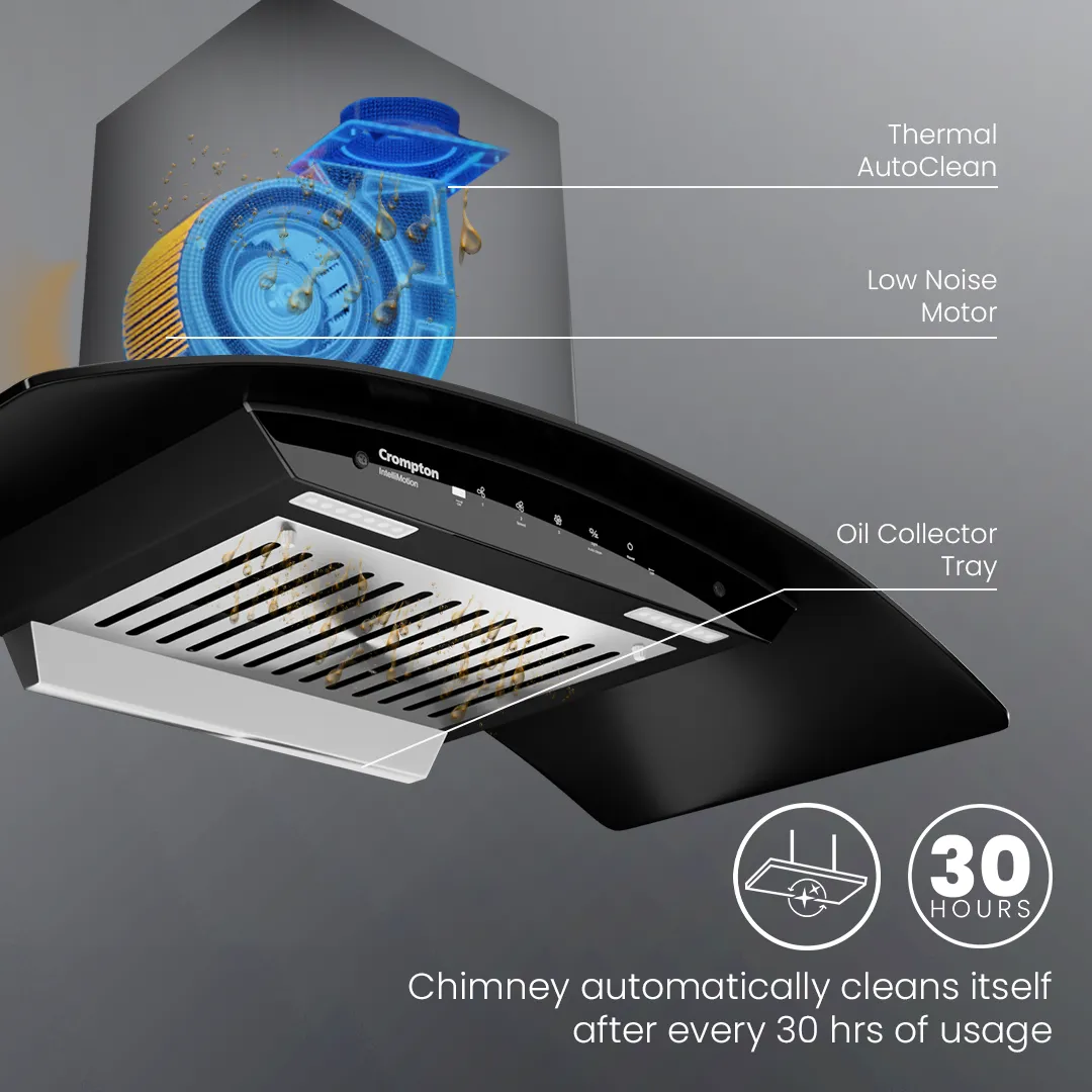 Crompton IntelliMotion Curved 90 cm Baffle Filter Chimney