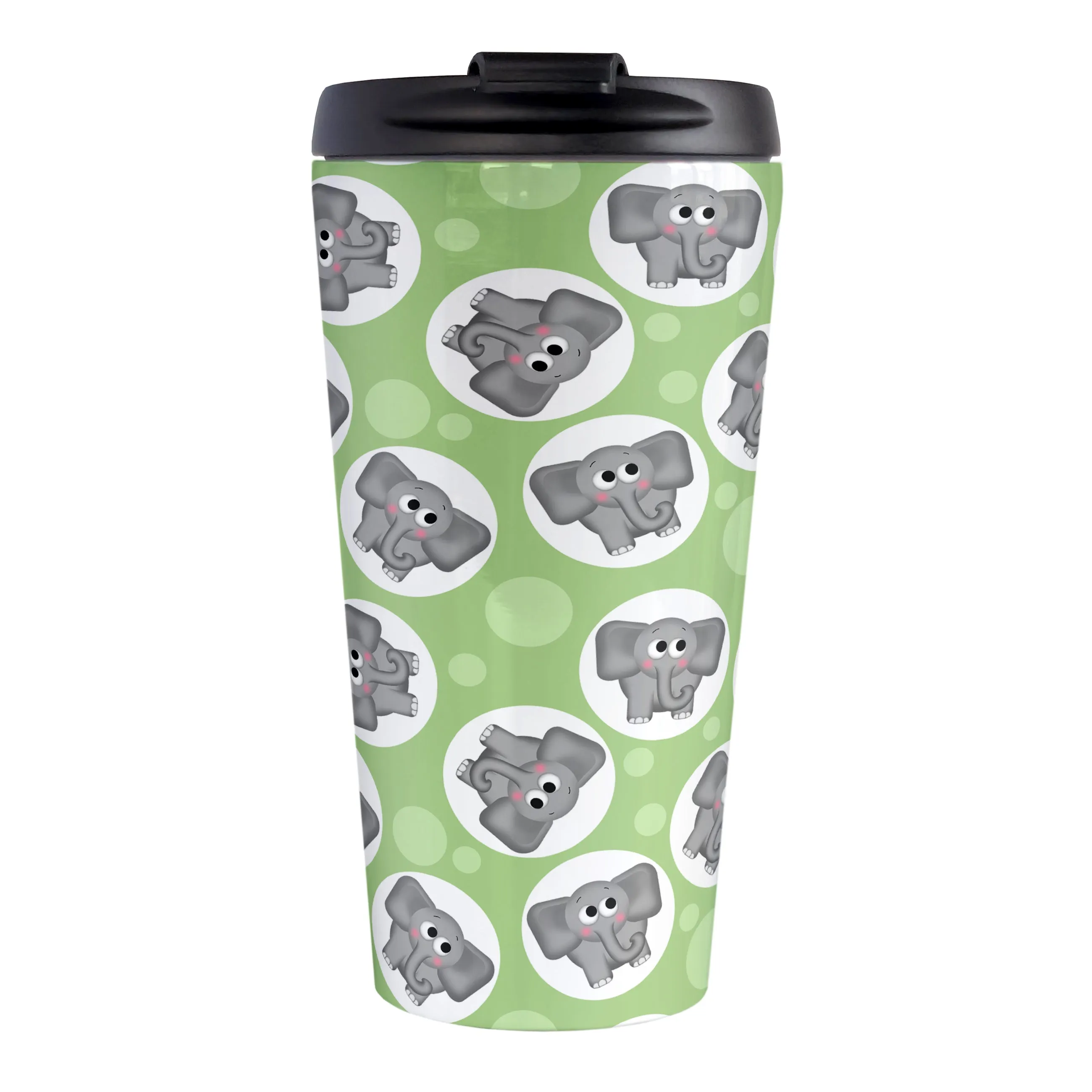 Cute Green Elephant Pattern Travel Mug