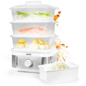 Duronic 3 Tier Food Steamer FS95 Electric Veggie Steamers for Food Cooking Kitchen Steamer for Eggs Rice Meat Momos & Steaming Fish Baby Food Steamer Steam Cooker 9L Steamer Pot