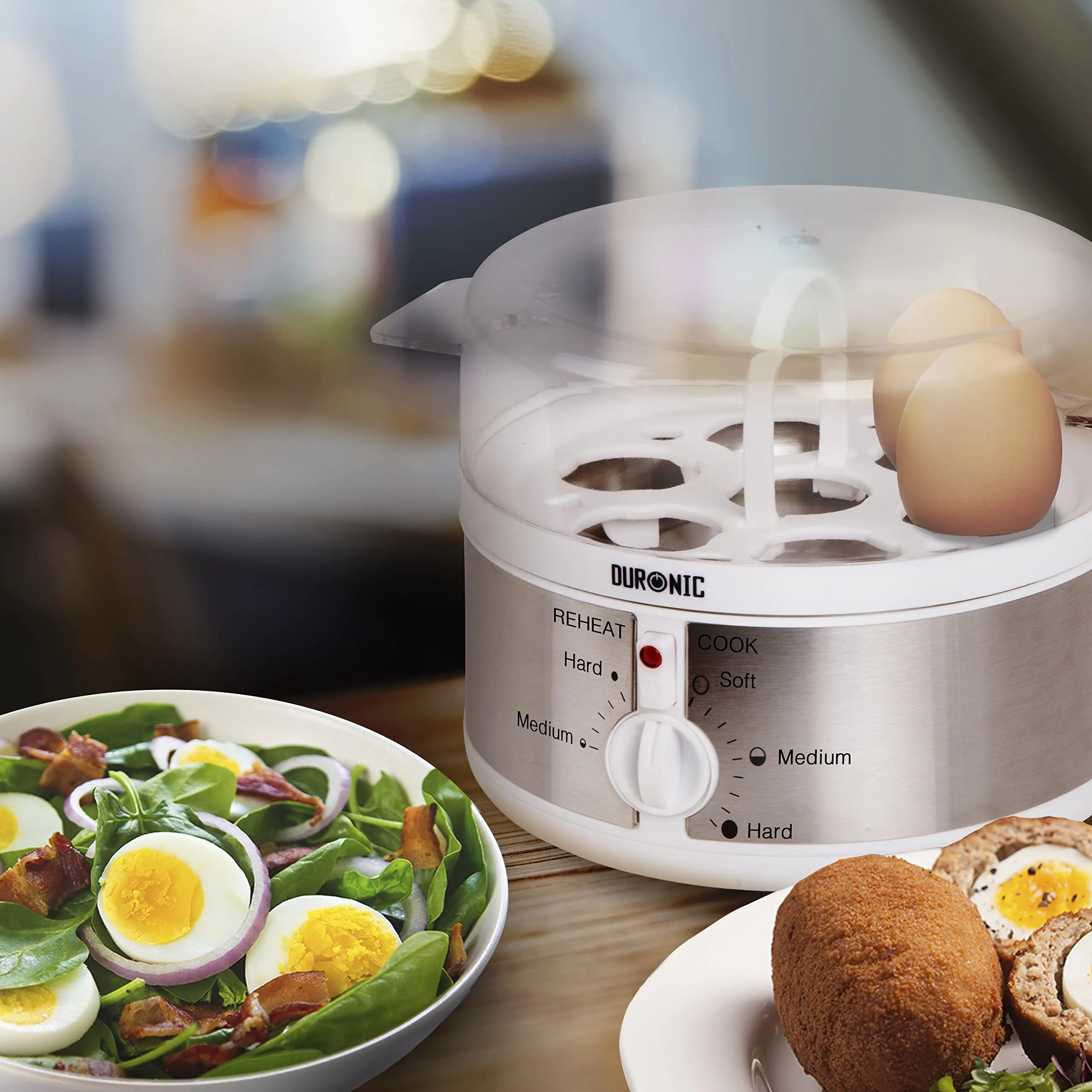 Duronic Electric Egg Boiler EB35 WE, Steamer for Eggs, Egg Cooking Machine, Automatic Egg Boiler Electronic Egg Poacher Machine for 7 Soft, Medium & Hard Boiled Eggs