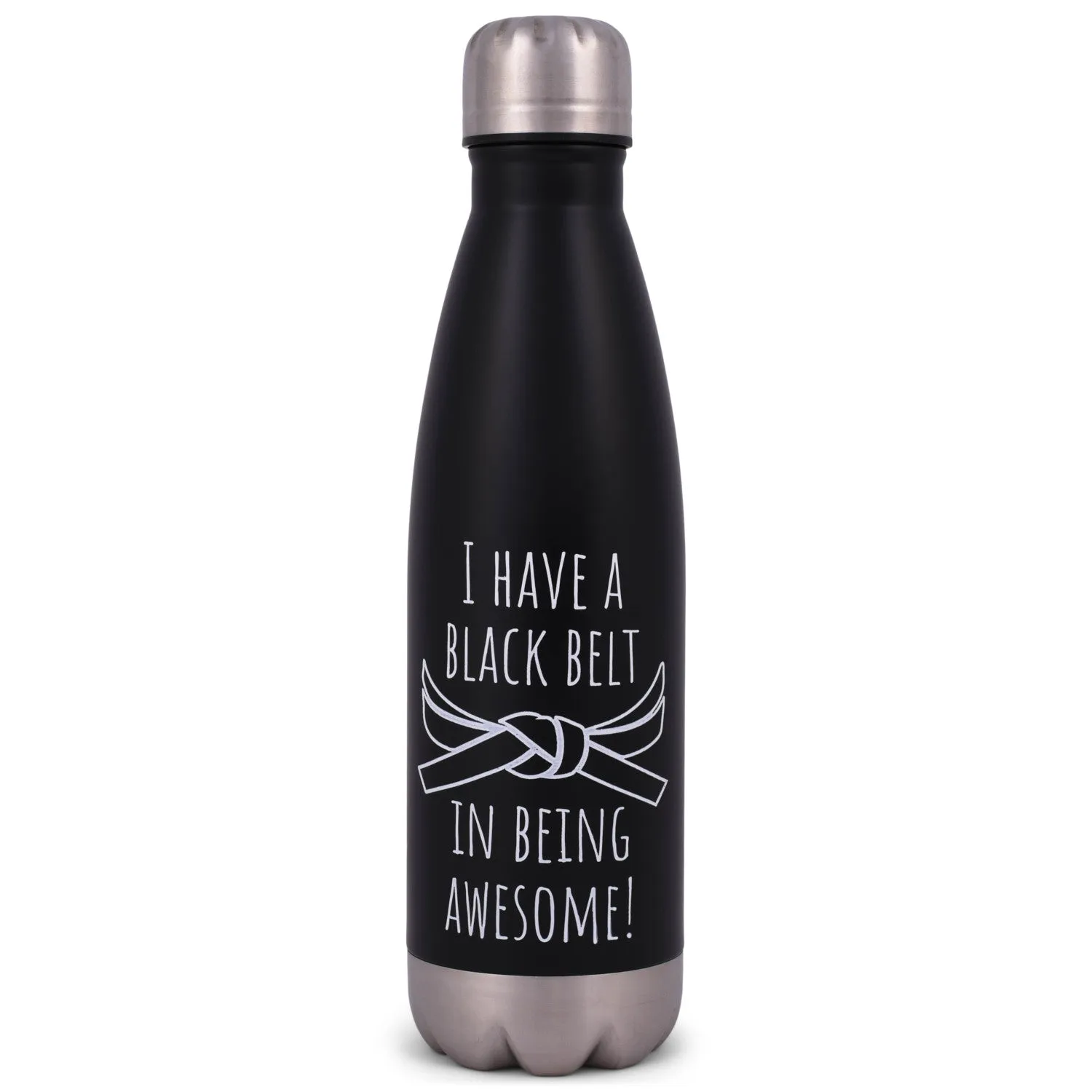 Elanze Designs Black Belt Awesome Black 17 ounce Stainless Steel Sports Water Bottle