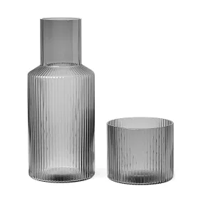 ferm Living Ripple Small Carafe &  Glass Set in Smoked Grey