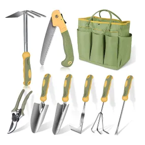 Garden Tool Set | WisaKey | 9-Piece Stainless Steel | Heavy Duty Garden Tools With Ergonomic Non-Slip Handle | Durable Garden Tool Bag