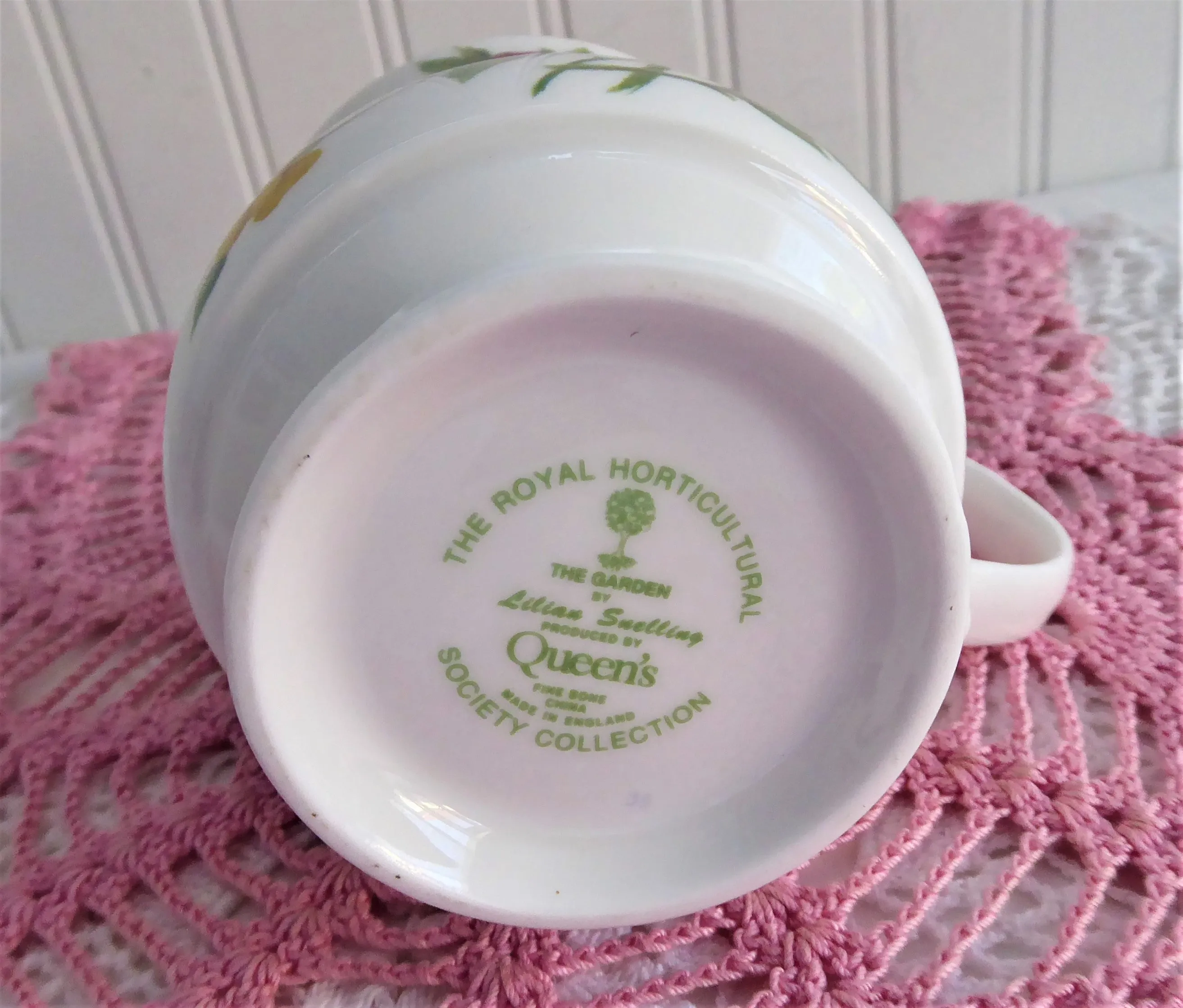 Garden Violets Mug The Garden RHS Queens Purple Pink Flowers English Bone China 1990s