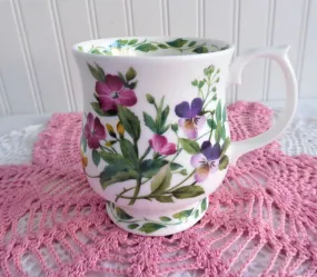 Garden Violets Mug The Garden RHS Queens Purple Pink Flowers English Bone China 1990s