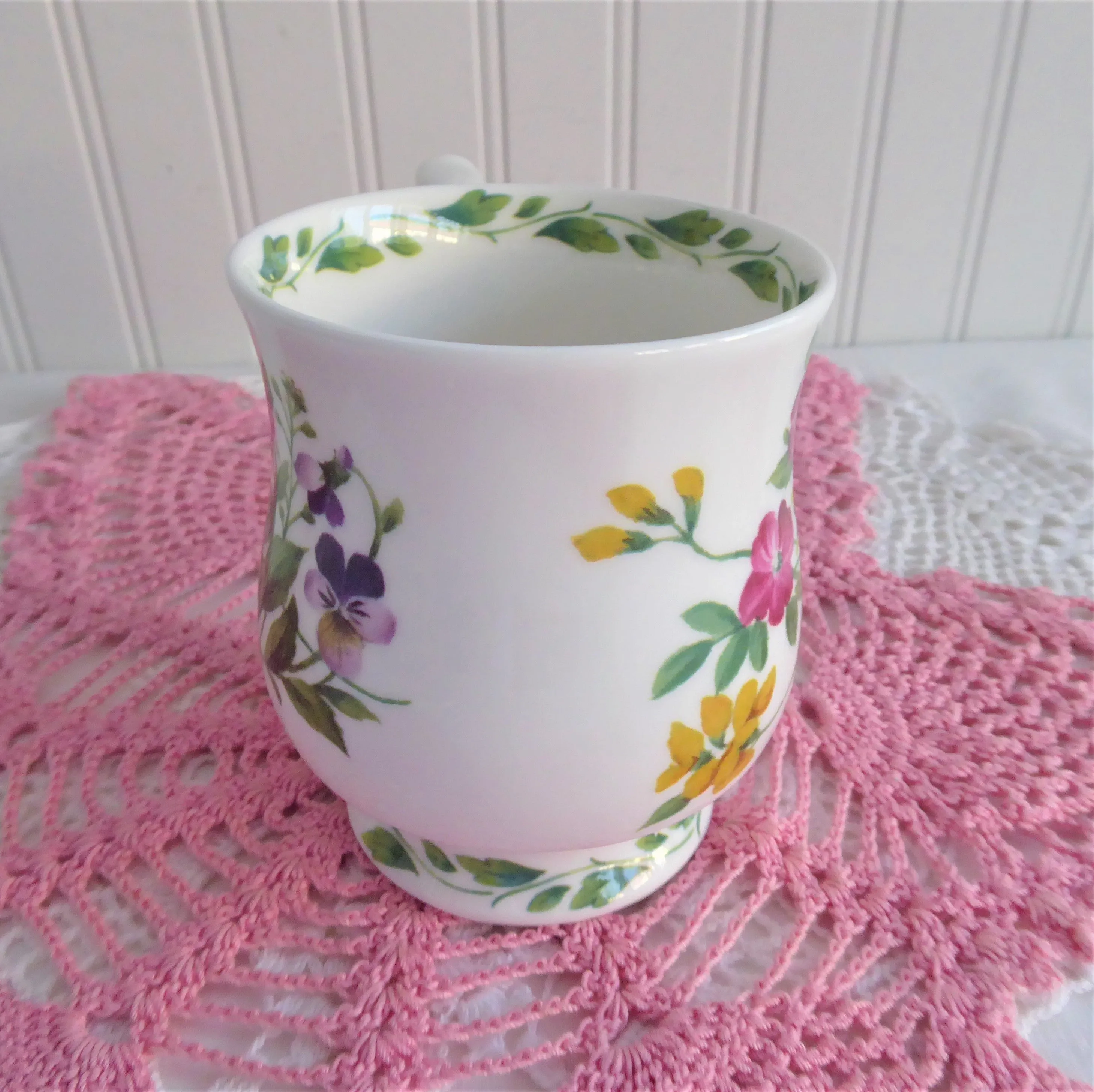 Garden Violets Mug The Garden RHS Queens Purple Pink Flowers English Bone China 1990s