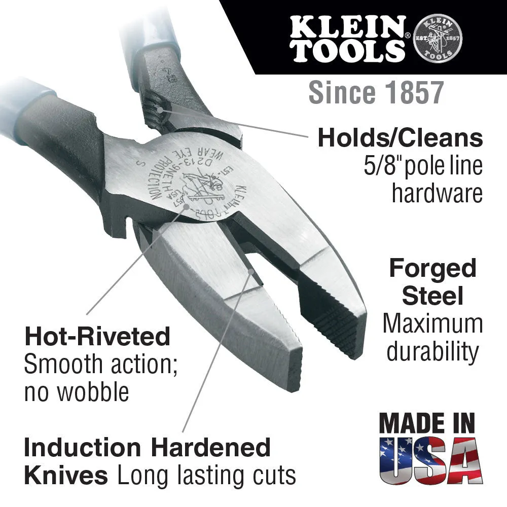 Klein Tools HD213-9NETH Lineman's Pliers Bolt Thread-Holding, 9"