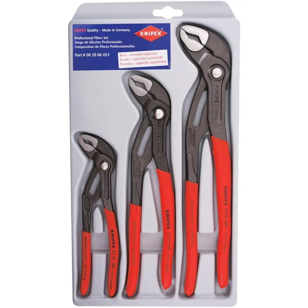 Knipex 00 20 06 US1 Cobra Pliers 3 Piece Set 7", 10" and 12"