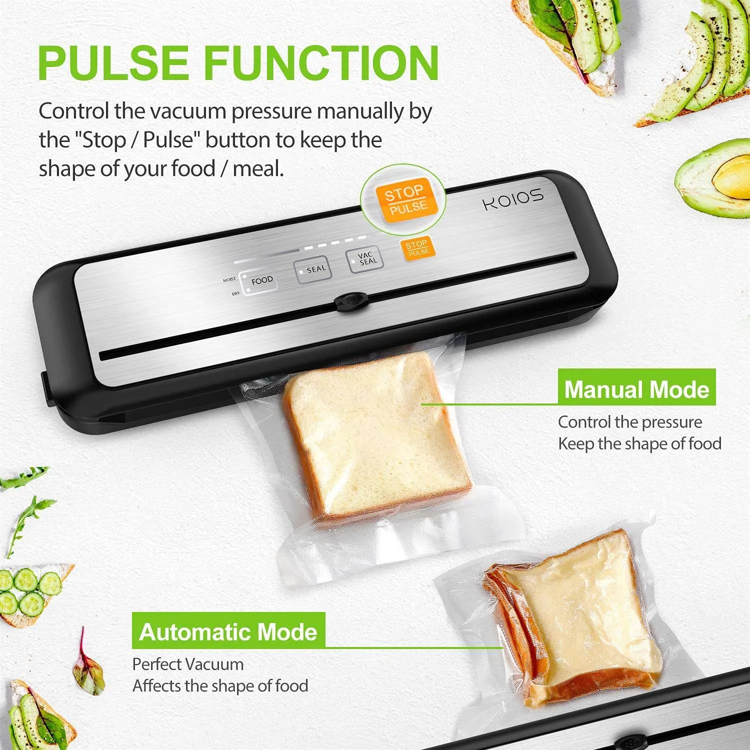 KOIOS VS6621 86Kpa Vacuum Sealer with Cutter, Dry & Moist Modes