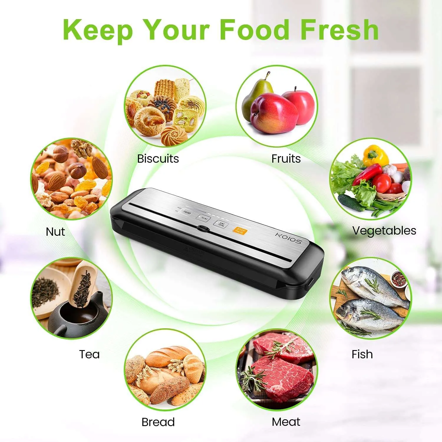 KOIOS VS6621 86Kpa Vacuum Sealer with Cutter, Dry & Moist Modes