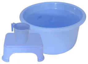 Kuber Industries 3 Pieces Plastic Mug, Tub & Stool Set (Blue)