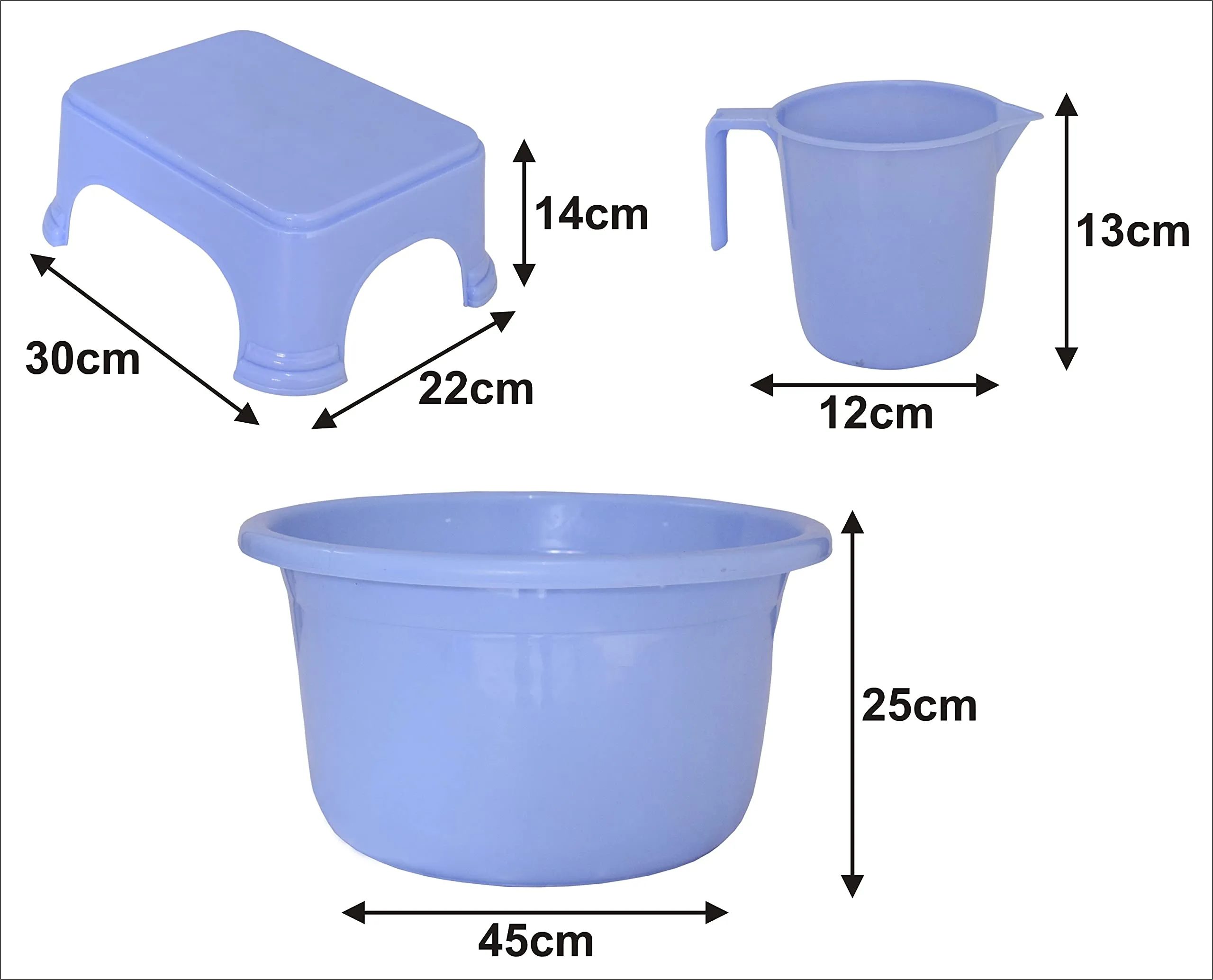 Kuber Industries 3 Pieces Plastic Mug, Tub & Stool Set (Blue)