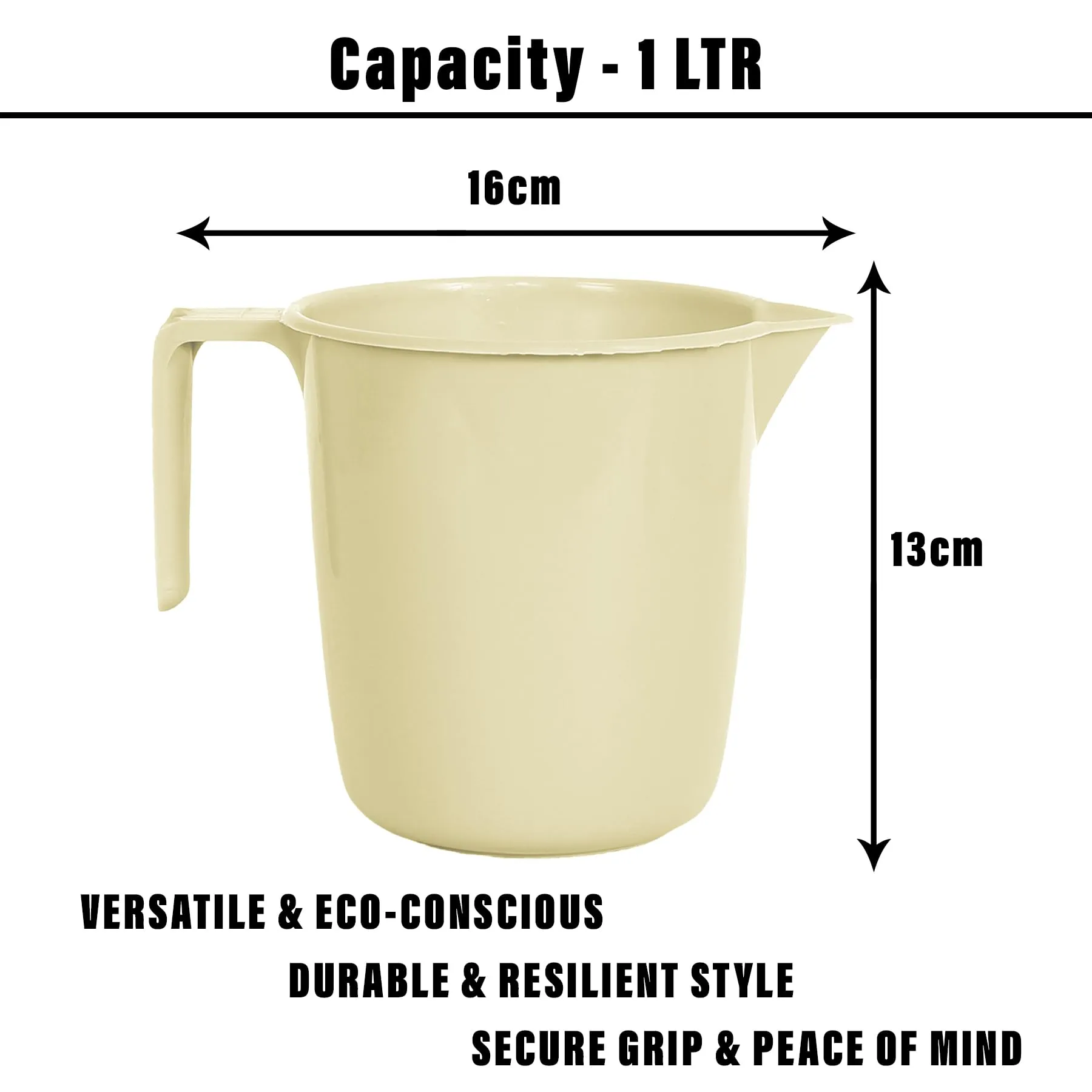 Kuber Industries Bathroom Mug | Plastic Bath Mug for Bathroom | Bath Mug | Mug for Bathroom | Mug for Toilet | Washroom Jug | 111 Bath Mug | 1 LTR | Pack of 2 | Beige