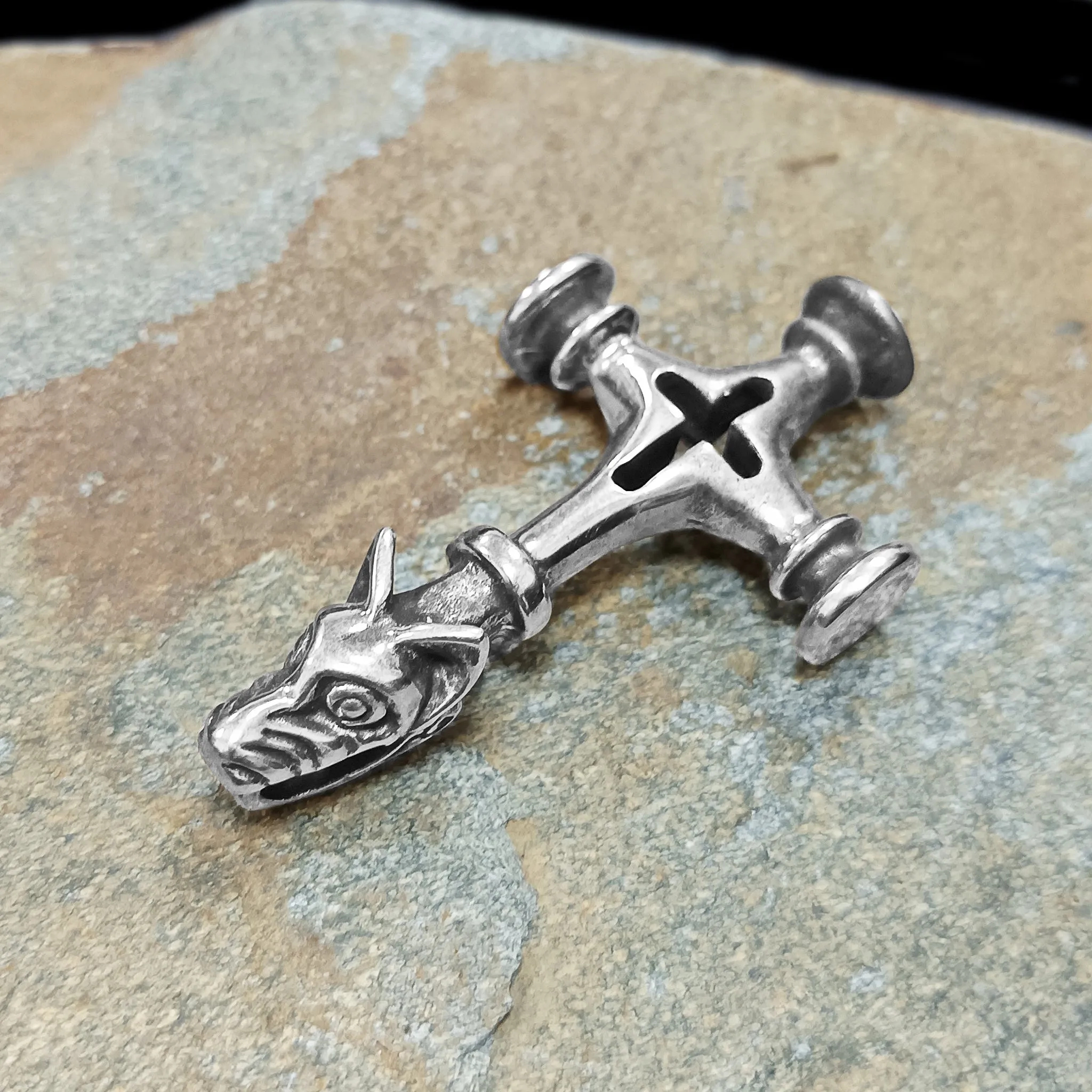 Large Icelandic Wolf Cross Hammer Replica Pendant