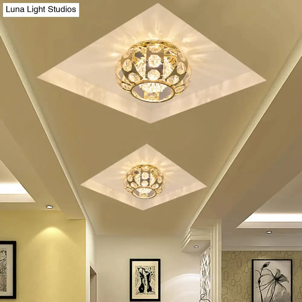 LED Gold Crystal Flushmount Light with Warm/White Light