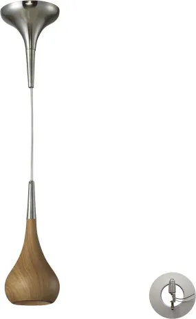 Lindsey 1 Light Pendant In Medium Oak and Satin Nickel - Includes Recessed Lighting Kit